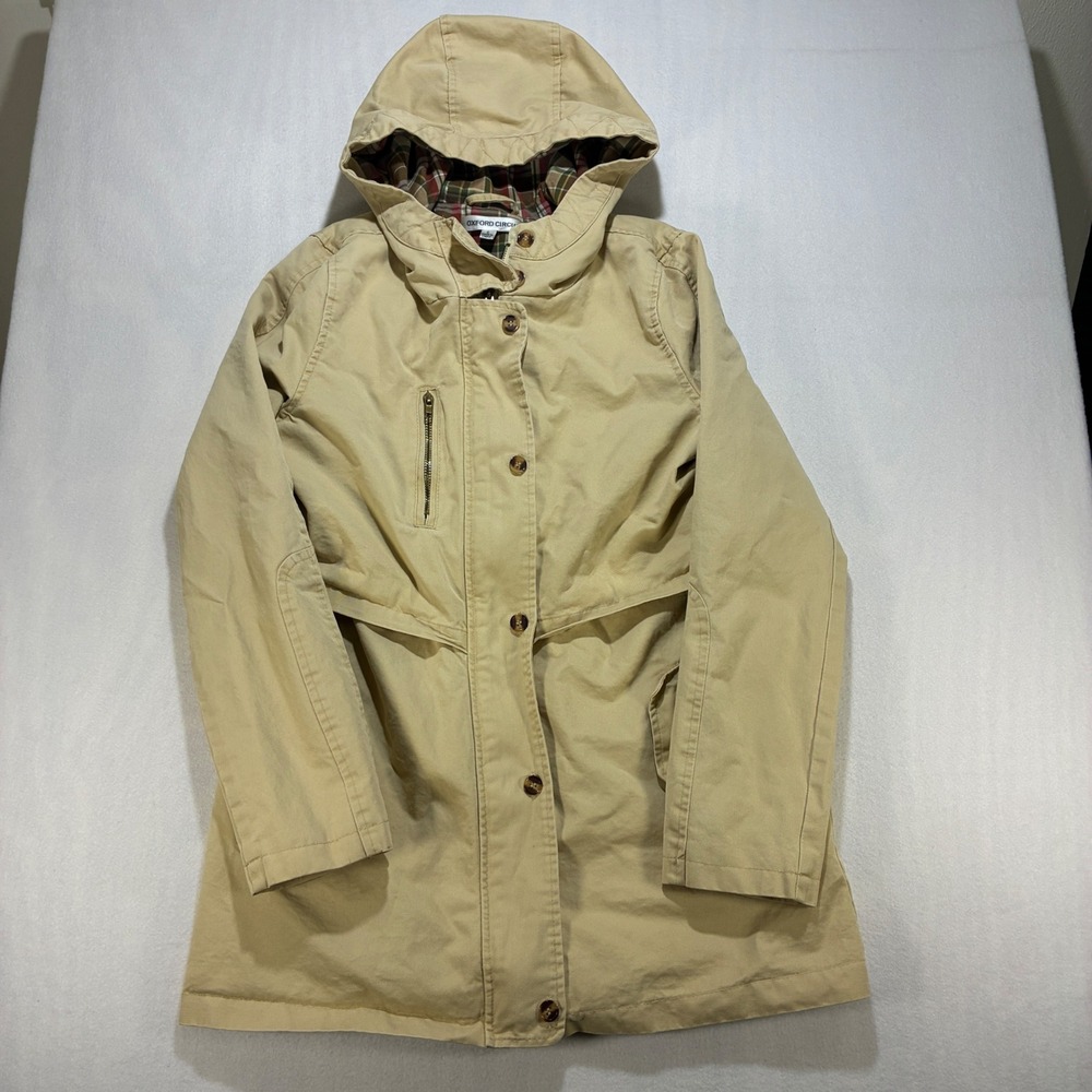 Oxford Circus Utility Field Jacket Women S Hooded Plaid Lined Tan Cotton Coat